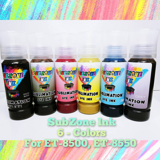 SubZone Ink 6 colors for Eco Tank  8500/8550 (CMYK plus Gray and Photo Black) 70ml or 135ml Bottles!